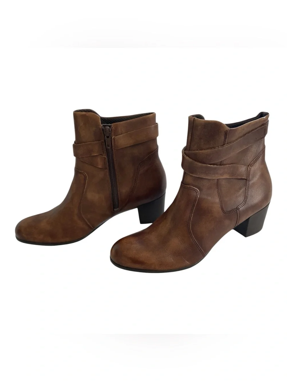 NWT ECCO Cognac Brown Leather Strap Ankle Bootie